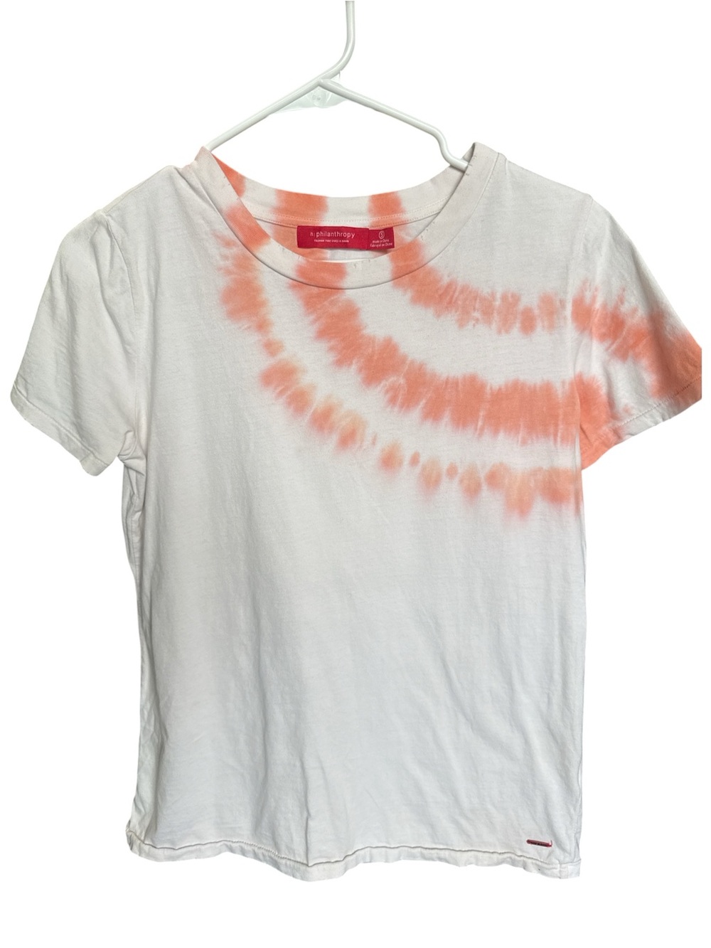 Philanthropy Jigsaw BFF White Tee with peachy pink Tie-Dye Accent $78 MSRP